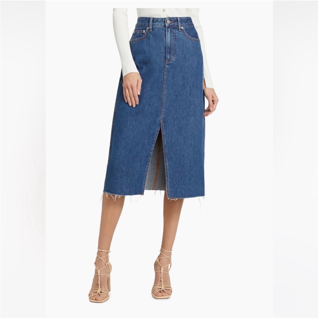 Veronica Beard Denim Midi Skirt With Front Slit